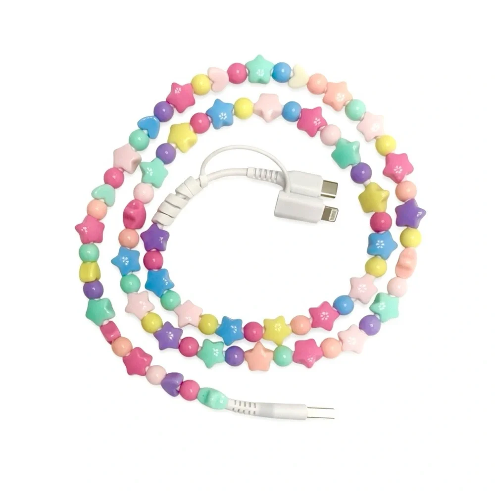 ban.do Beaded Phone Charger Cable Pastel Star USB-C Lightning Cord NWT